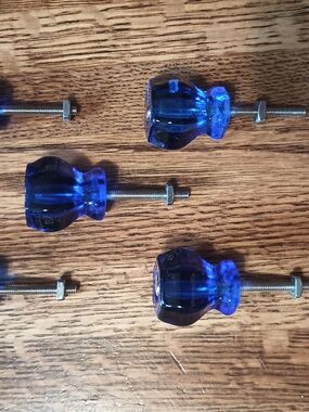 Blue Glass Cabinet Knob Pulls with Hardware